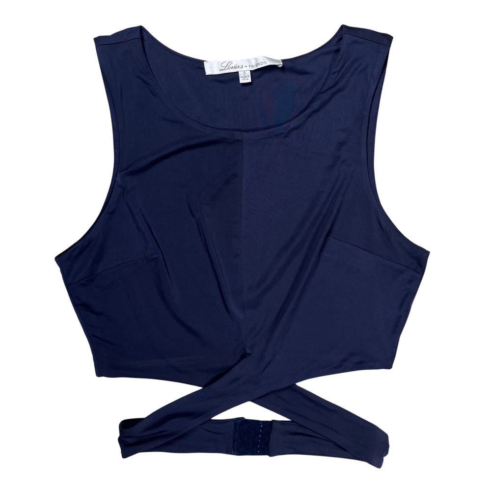 Lovers + Friends Sleeveless‎ Crop Top Womens Small Navy Blue Wrap Tie Hook Eye